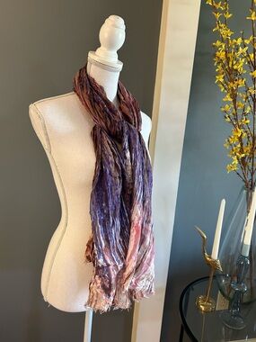 Kenneth Jay Lane Purple, Pink & Brown Crinkled Stripe Scarf